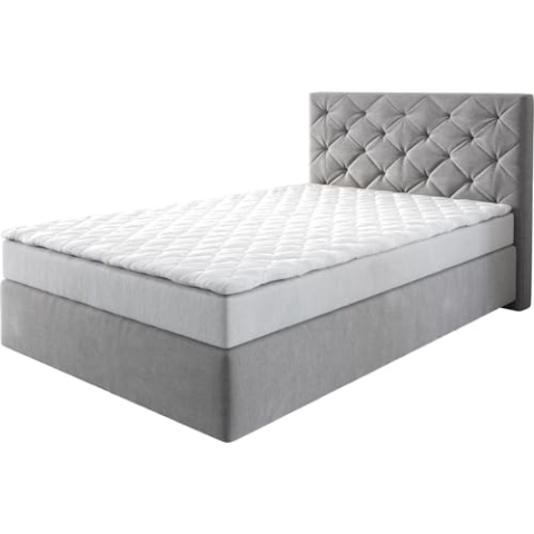 DELIFE Boxspringbett Dream-Great Mikrofaser Grau 120x200 cm mit Matratze und Topper