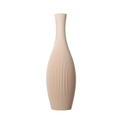 SLIMPRINT Bodenvase Stella Beige, 18,8 x 60 cm, Hohe Dekovase für Pampasgras mit Modern Streifendesign, Recycelter Biokunststoff