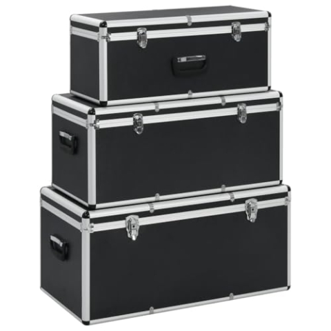 vidaXL 3x Alukoffer Werkzeugkiste Transportbox Sortimentskoffer Alukiste Transportkiste Alubox Werkzeugkoffer Universalkoffer Schwarz Aluminium