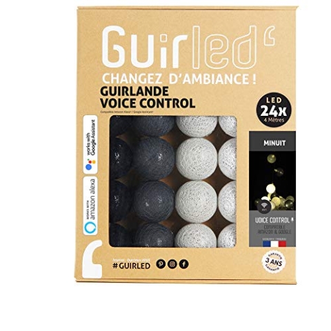 GuirLED - LED Baumwollkugeln Lichterkette WIFI USB - Sprachsteuerung - Connected Home - Amazon Alexa & Google Assistant - 2xUSB-Netzadapter enthalten - 24 Kugeln 2,4m - Mitternacht