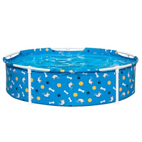 Bestway Frame Pool Pfote für Haustiere, Ø 122 x 30,5 cm, 292 L, 3-lagiges TriTech-Material, Korrosionsschutz, Antihaftbeschichtung, verspieltes Design, einfacher Aufbau, Ablassventil, Reparaturflicken
