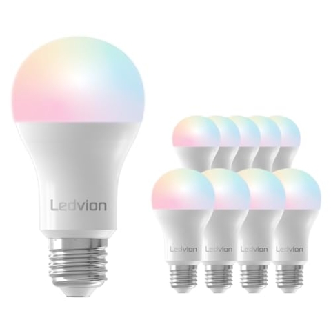 Ledvion - 10x Smart RGB+CCT E27 LED Lampe, 8W, 806 Lumen, Wi-Fi Beleuchtung, Dimmbar, Alexa & Google Home