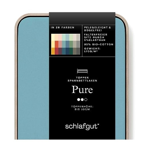 Schlafgut Pure Topper Spannbettlaken 90x190cm bis 100x220cm Petrol Mid, Spannbetttuch aus weicher Biobaumwolle