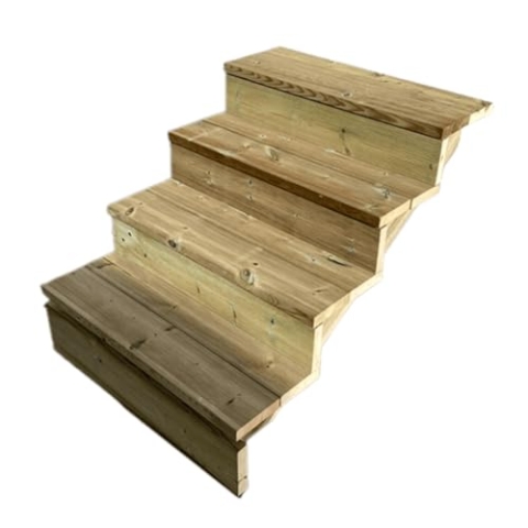 Außentreppe Holz, 2 bis 7 Stufen, fertiges Set, Gartentreppe aus Holz, für Garten, Balkon und Terrasse (4 Stufen mit Setzstufen, 80 cm)