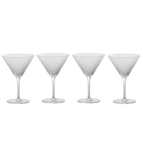 Zafferano Veneziano Mixology Glas für Cocktails Longdrinks Spirituosen | 4 Stück | Facetten Muster | mundgeblasen | Handarbeit (Martini (VN01800))