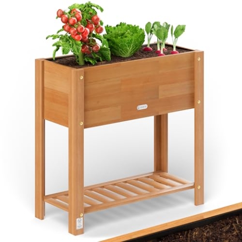 Casaria® Hochbeet 68x30x75cm FSC®-Zertifiziert Akazie 2stufig witterungsbeständig Massiv Holz Ablageboden Folie Kräuterbeet Pflanzkasten Beet Braun