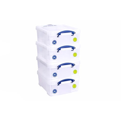 Really Useful Box 18-Liter-Klarsichtbox - Transparent, Recycelbar, Stapelbar, Langlebig, Sicher, Umweltfreundlich und Ergonomisches Design - (18L x 4er Mega-Angebot)