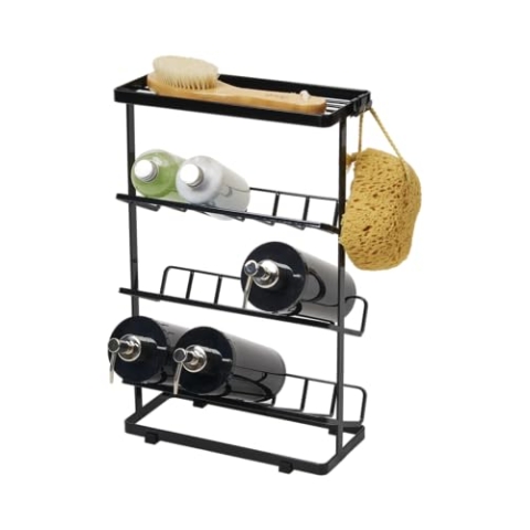 YAMAZAKI Home Tower Badewannenregal – Badezimmer-Dusch-Aufbewahrungshalter, Caddy Regal Organizer – mittelgroß, 43,2 cm – Stahl – für bis zu 9 Spender