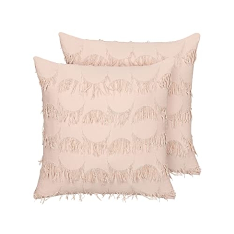 Beliani Dekokissen mit Füllung 2er Set rosa mit Fransen Boho 45 x 45 cm Agastache