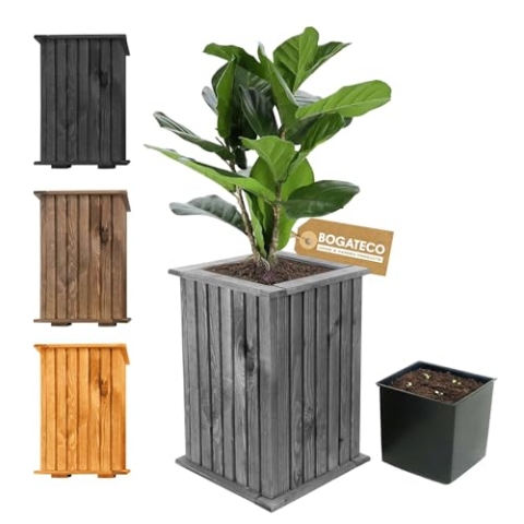 BOGATECO Blumenkasten aus Holz | Pflanzkasten | Blumentopf 40 x 25 x 25cm | Kräutertopf für zu Hause Garten Balkon Terrasse | Topf mit Kunststoffeinsatz | Imprägniert | Gray