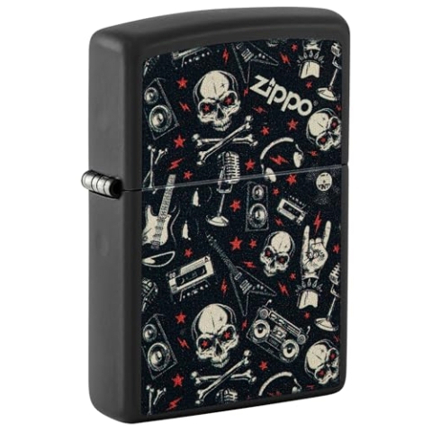 Zippo Feuerzeug Totenköpfe und Musik Muster - Schwarz Matt 46055