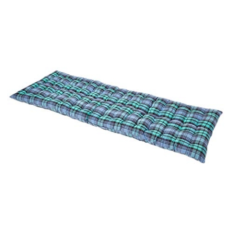 Homescapes Karierte Bankauflage Blackwatch, Sitzkissen für Bänke und Gartenbänke mit Bezug aus 100% Baumwolle, 3-Sitzer Polsteauflage für Gartenmöbel, 143 x 48 cm, grün-blaues Schottenmuster