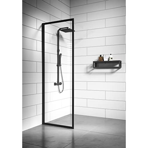 Badplaats B.V. Duschwand Georgia 40 x 200cm Glas Duschabtrennung Walk-In Dusche Nano Duschtrennwand Schwarz