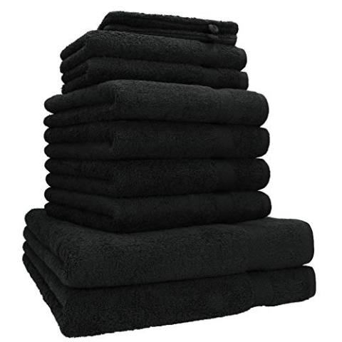 Betz 10-TLG. Handtuch-Set Premium 100% Baumwolle 2 Duschtücher 4 Handtücher 2 Gästetücher 2 Waschhandschuhe Farbe schwarz