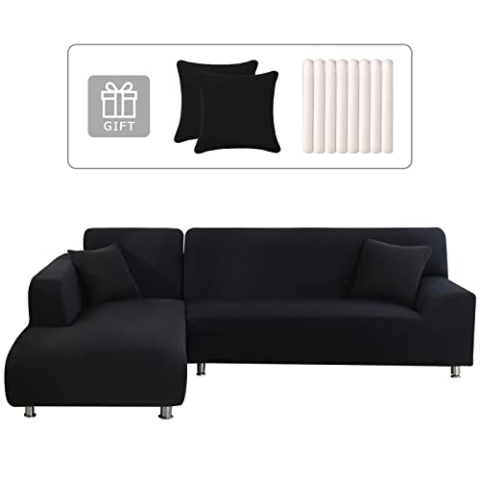 Lydevo Sofabezug Ecksofa L Form Sofa Überwürfe Stretch Sofabezug L Form Rechts oder Links mit Zwei Kissenbezügen Waschbar Universal-Couchbezug L Form Sofa Cover L Shape(3 Sitzer+3 Sitzer,Schwarz)