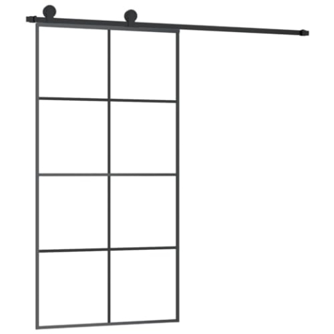 vidaXL Schiebetür mit Beschlag 102,5x205 cm ESG-Glas & Aluminium, Glasschiebetür, Aluminium Schiebetür, Innentür, Schiebetür Innenbereich, Glastür