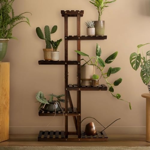ML-Design Blumenregal aus Holz, 75x27,5x140 cm, Pflanzenregal 6 Ebenen, Blumentreppe 6 Etagen, Pflanzentreppe, Pflanzenständer, Gartenregal Draußen, Blumenständer für Balkon Wohzimmer Garten Outdoor