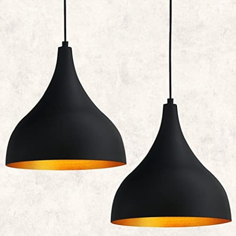 bamyum Adash Hängelampe Esstisch Schwarz Gold 2 Flammig Ø26 cm, Pendelleuchte Schwarz Gold, Lampenschirm Hängelampe Wohnzimmer Vintage, Esstischlampe, Pendelleuchte Esstisch Wohnzimmer Esszimmerlampe