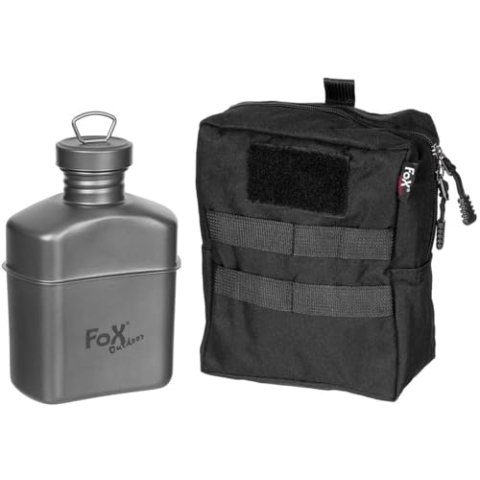 Fox Outdoor Trinkflasche, Titan, ca. 1 l mit Tasche