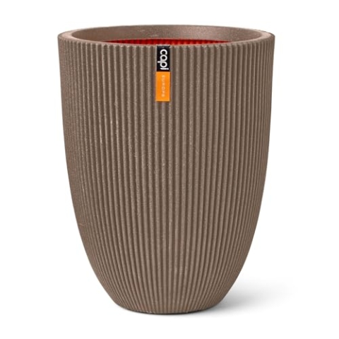 Capi Europe - Gefäß elegant niedrig Groove NL - 46x58 - Warm Taupe - Öffnung Ø38 - Blumentopf für den Innen- und Außeneinsatz - Bruchsicher - 100% recycelbar - KGVWT783