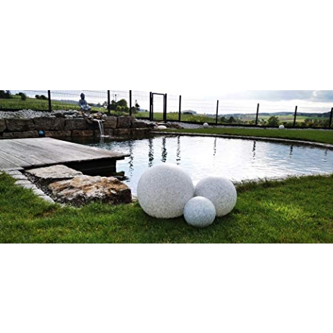 Trango 3er Set 23400GB IP65 Granitstein-Optik Gartenkugel, Kugelleuchte incl. je 1x 4-5 Watt E27 LED Leuchtmittel in 20/30/40cm Durchmesser mit je 5 Meter Kabel, Kugellampe, Gartenleuchte, Außenlampe