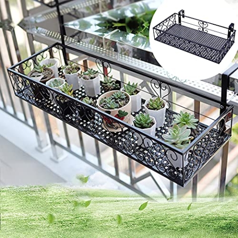 PEALOV Blumentopfhalter Metall,Eisen Balkon Pflanzenregal, HäNgenden Blumenregal TopfstäNder GeläNder Regal Dekoration,HäNgendes Blumentopf-Regal,GeläNderstäNder