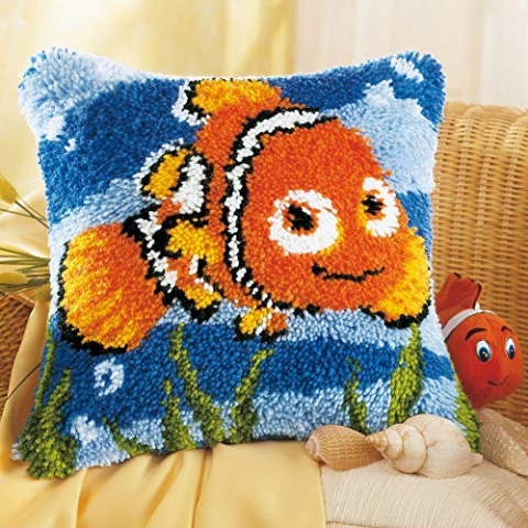 Vervaco Knüpfkissen Nemo Knüpfpackung zum Selbstknüpfen eines Kissens, Stramin, weiß, 40 x 40 x 0,3 cm