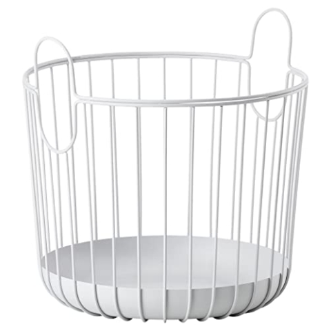 Zone Denmark Inu Korb mit Griffen aus Metall, Aufbewahrungskorb, Handtuchkorb, Gästehandtuchkorb, Deckenkorb, Rund, Durchm. 30 cm, Höhe 30,5 cm, Soft Grey (Grau)