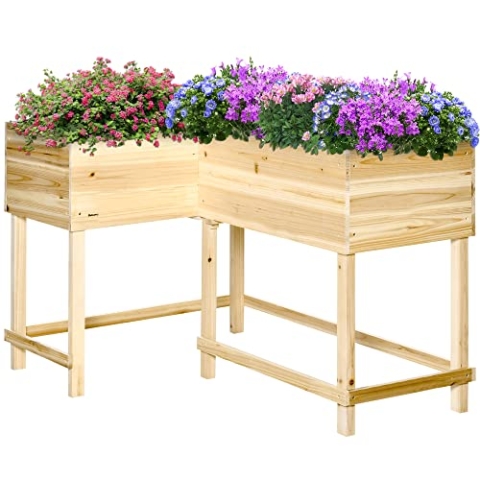 Outsunny Hochbeet Holz Pflanzkasten mit Bewässerungssystem Vliesstoff Blumenkasten Blumentopf Kräuterbeet Natur 122 x 91 x 81 cm