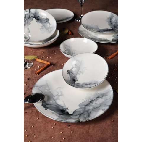 Elegant 24-Piece Dinner Set, 100% Porcelain | Includes Deep Plates, Cake Plates, Service Plates & Bowls | Microwave & Dishwasher Safe | Perfect for Any Occasion