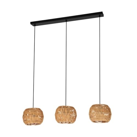 EGLO Hängelampe Sheldon, Esstisch Pendelleuchte 3-flammig, Esstischlampe Boho, Hängeleuchte mit Lampenschirm aus Bast Papier, E27 Fassung, 91 cm