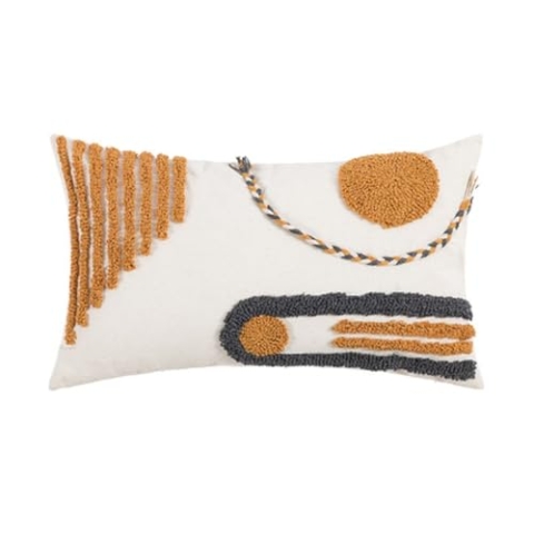 Romimex Kissen beige mit Relief, 28 x 48 x 8 cm