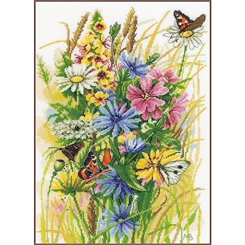 Lanarte Kreuzstich Stickpackungen Gezählter Kreuzstichbilder Set WILDBLUMEN UND SCHMETTERLINGE Wanddekoration Handarbeit Set für Erwachsene 30 x 43 cm Deko Bastelset Handwerker Kreative Geschenkset