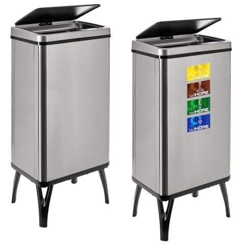 WELL HOME MOBILIARIO & DECORACIÓN 2 x Smart Mülleimer mit 50 l Fassungsvermögen, Höhe: 83,5 x 35,5 x 26 cm, grau mit Magnetetiketten