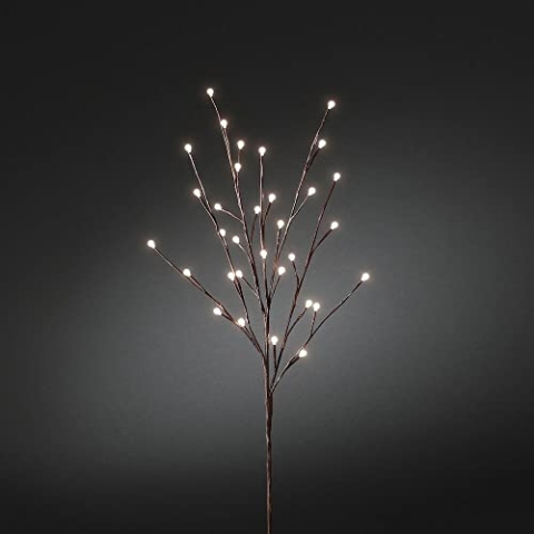 Konstsmide LED Lichterzweig, braun, mit Glimmereffekt, 32 bernsteinfarbene Dioden, 24V Außentrafo, braunes Kabel - 3368-600