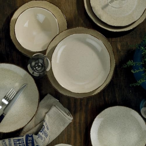 Cinnamon Dinner Set (18 Pieces), 100% Porcelain | Service Plates (6), Dinner Plates (6), Dessert Plates (6) | Dishwasher & Microwave Safe, Elegant Design