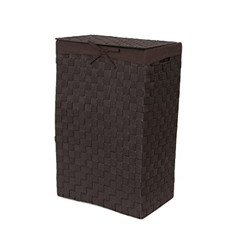Compactor RAN6896 rechteckiger Wäschekorb mit Deckel, mit Griffen, Metallrahmen, herausnehmbarem Futter, 25 x 38 x Höhe 60 cm, Braun
