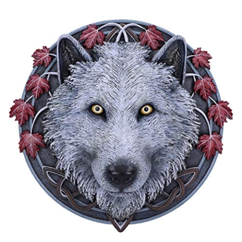 Nemesis Now weißer Lisa Parker Wächter des Herbstes Herbstwolf Wandschild, Harz, 29 cm
