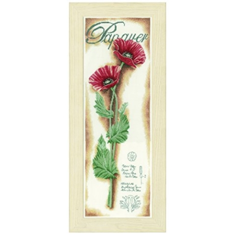 Lanarte Zählmusterpackung Roter Mohn Leinen Kreuzstichpackung, Baumwolle, Mehrfarbig, 20 x 63 x 0.3 cm