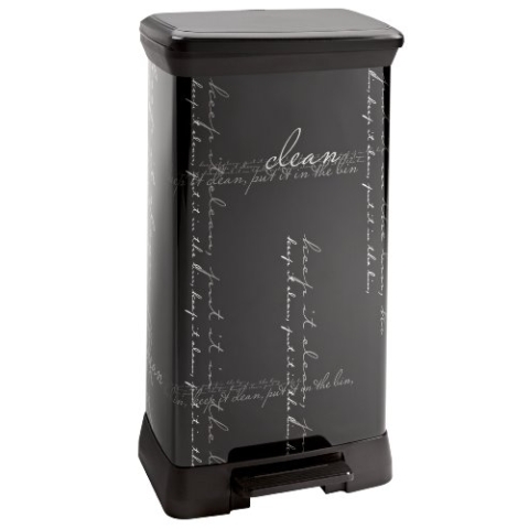 Curver 210974 Calligraphie Pedal-Abfalleimer, rechteckig, Polypropylen/Metall, 39 x 29 x 72 cm, Schwarz