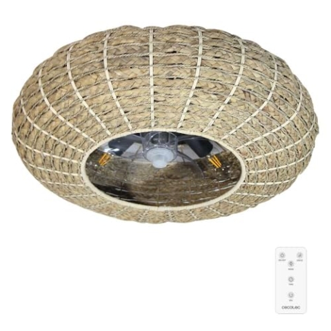 Cecotec - Deckenventilatoren mit Licht EnergySilence LampAero 650 Natural Wicker, Motor DC 20W, LED -Licht, 5 Hechether Flügel, Fernbedienung, 3 Verkauf, Wintertimer und Sommermodus