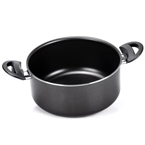 Moneta Gea Kochtopf mit 2 Griffen, 24 cm, Aluminium, 100% recycelt, für jede Kochplatte inklusive Induktion, hergestellt in Italien, Schwarz