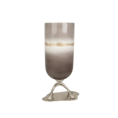 Romimex Vase, Silbergrau, Glas, Aluminium, 28 x 55 x 20 cm