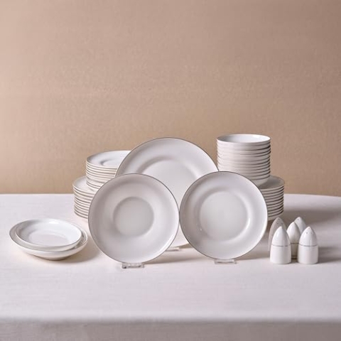 Karaca Streamline Nefeli Gold 12 Personen Geschirrset, 56-teilig - Elegantes Tafelservice für besondere Anlässe - Enthält eine Vielzahl von Geschirrteilen für verschiedene Mahlzeiten