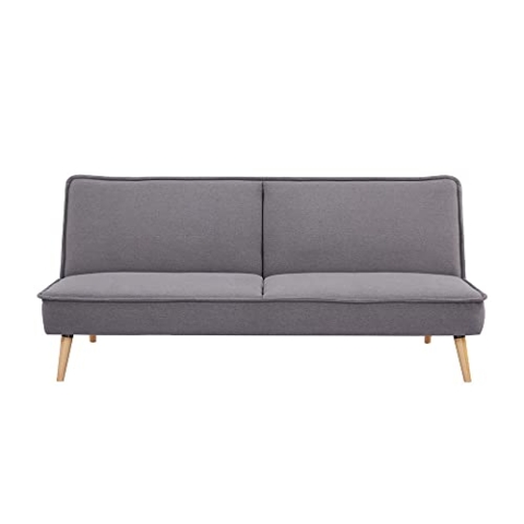 RED DECO Sitzbank umwandelbar aus Stoff, Füße aus Holz, gelegentliche Schlafgelegenheit, Polyester, grau, one Size