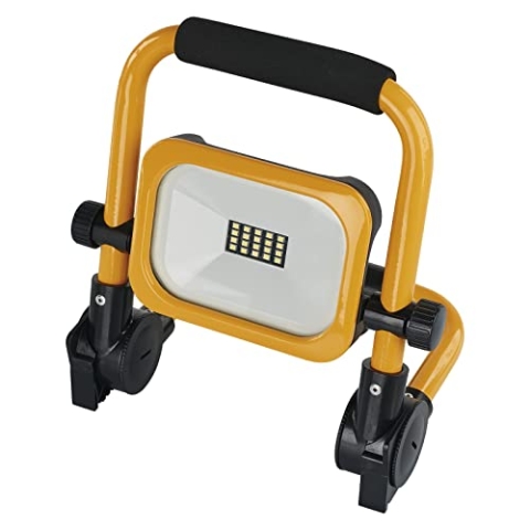 EMOS LED Akku-Strahler 10 W, wasserdichter tragbarer Baustrahler mit Standfuß und Handgriff, 3 Lichtmodi mit Helligkeit max. 1000 lm, 6500 K, aufladbar 4400 mAh, Schutzklasse IP54, Gelb