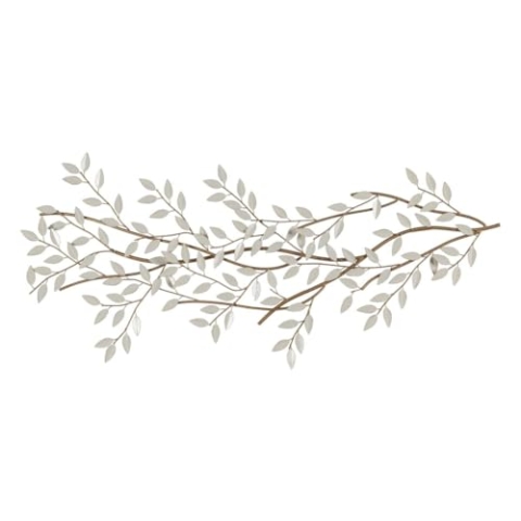BigBuy Home Wanddekoration Weiß Gold Eisen Blätter 50,8 x 5,7 x 137,2 cm