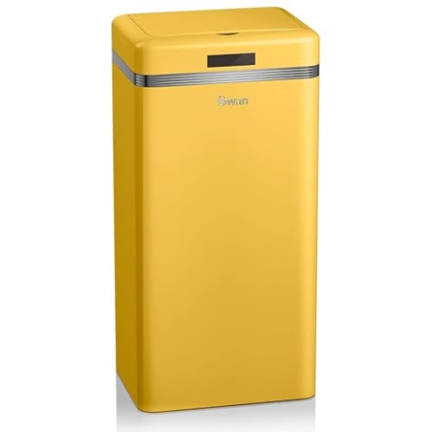 Swan Retro Automatischer Küchenmülleimer, Bewegungssensor, 45 Liter, Metall, intelligenter Recycling-Abfalleimer, großes Fassungsvermögen, Vintage-Design, Gelb