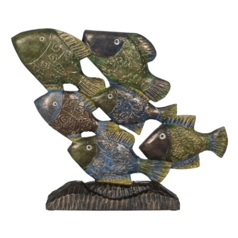 BigBuy Home Dekofigur Blau Braun Grün Fisch 60 x 11,5 x 52 cm