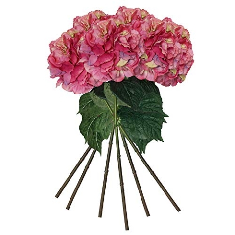 Wellhome 6er Pack Hortensienstrauß mit natürlicher Haptik Blumen Ø 20 cm in Farbe Fuchsia 88 cm
